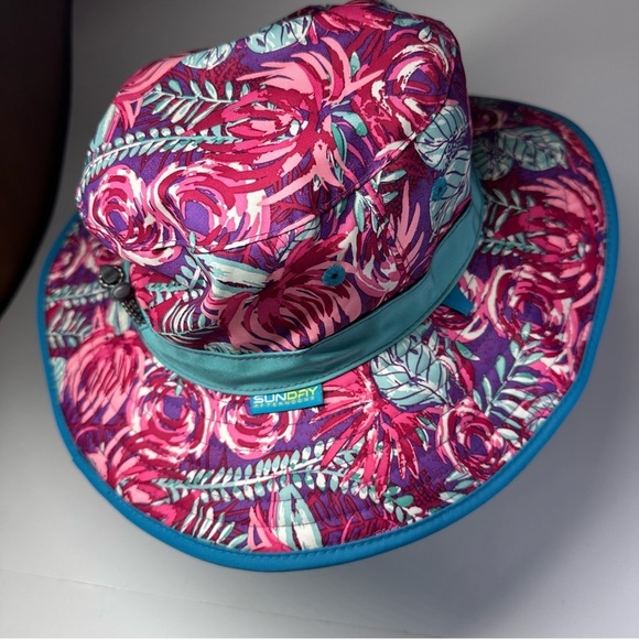 Sunday Afternoons Sun Hat Girls Spring Bliss Strap Pink Blue Floral UPF 50 NEW L - Picture 3 of 11